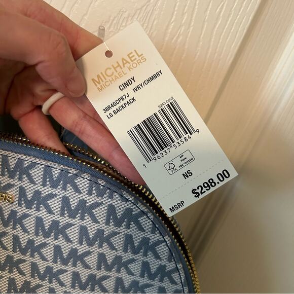 Michael Kors Cindy Large Blue Backpack School Bag Zipper Closure MK Logo NWT - Picture 6 of 6
